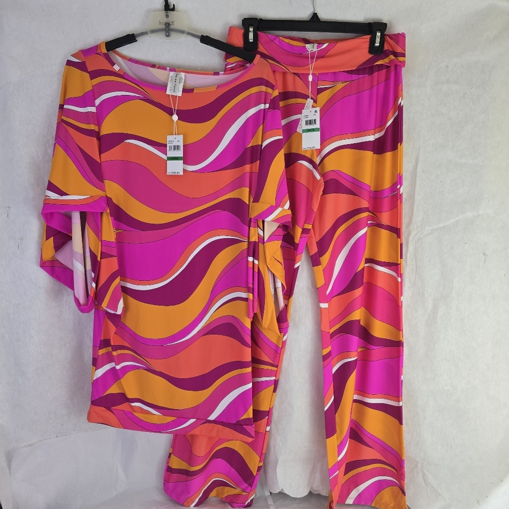 TRINA TURK Vivid Vista Women Cover up Sz L Tunic Dress & Sz XL Pants - Picture 2 of 8